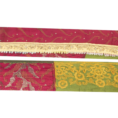 Sanskriti Vintage Sari Border Hand Beaded Woven 1YD Trim Zardozi  Red Lace