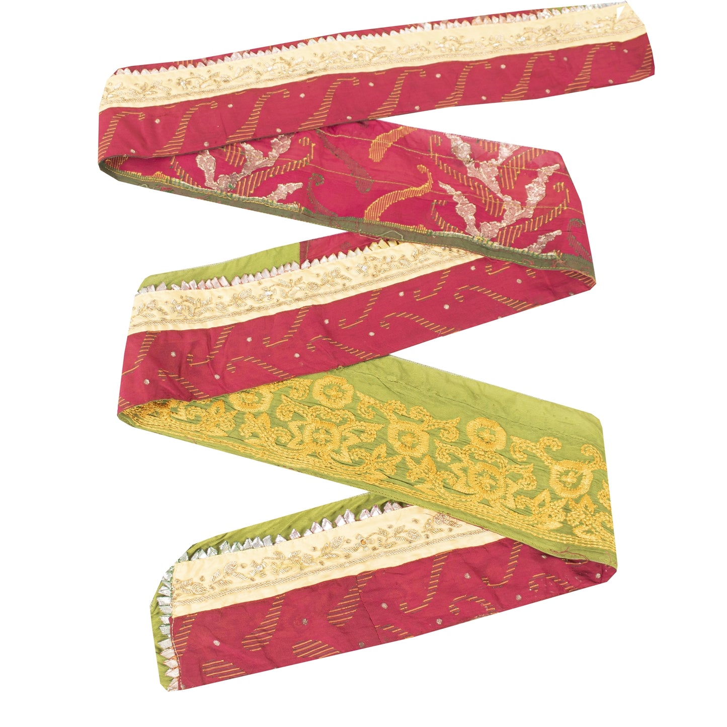 Sanskriti Vintage Sari Border Hand Beaded Woven 1YD Trim Zardozi  Red Lace