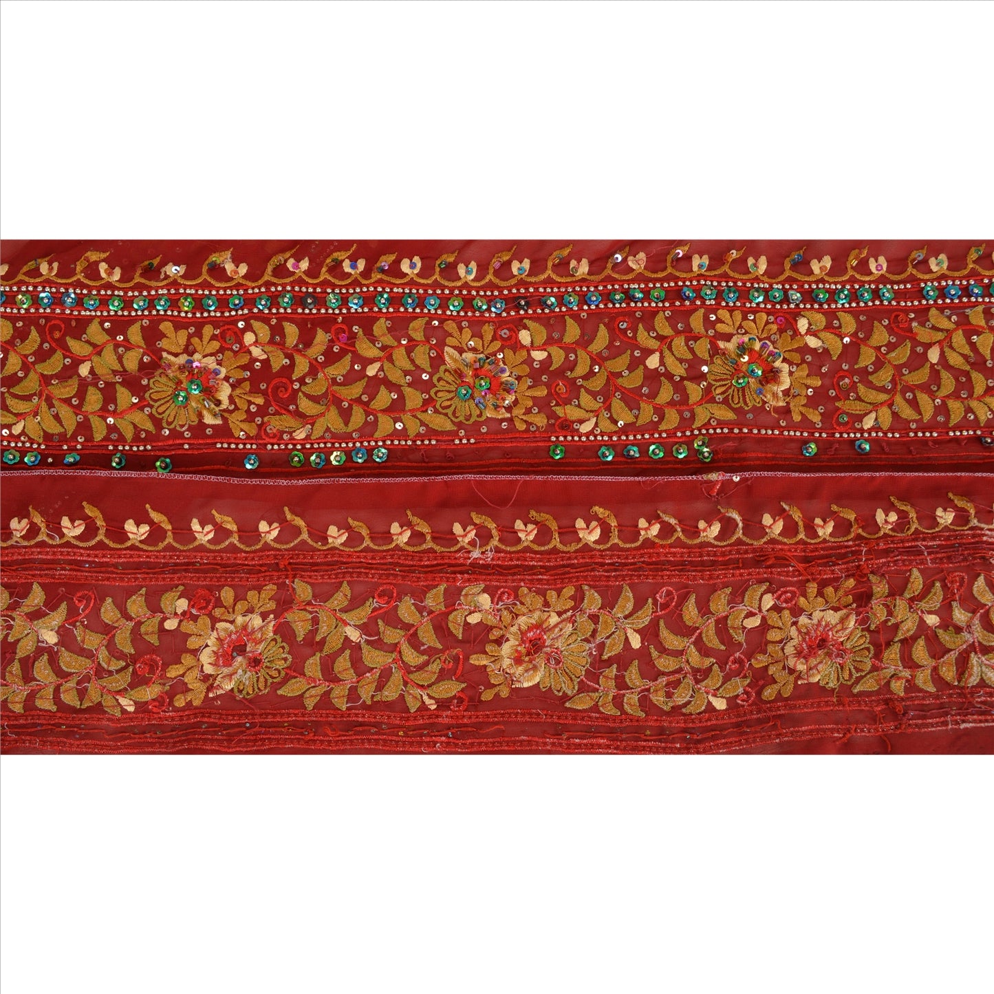 Sanskriti Vintage Sari Border Hand Beaded 1 Yd Indian Trim Sewing Maroon Lace
