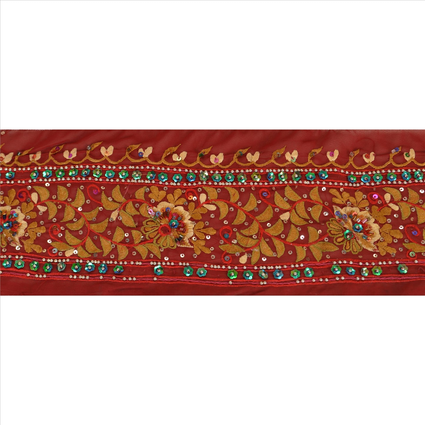 Sanskriti Vintage Sari Border Hand Beaded 1 Yd Indian Trim Sewing Maroon Lace