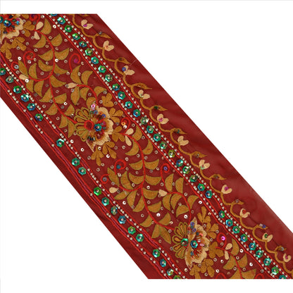 Sanskriti Vintage Sari Border Hand Beaded 1 Yd Indian Trim Sewing Maroon Lace