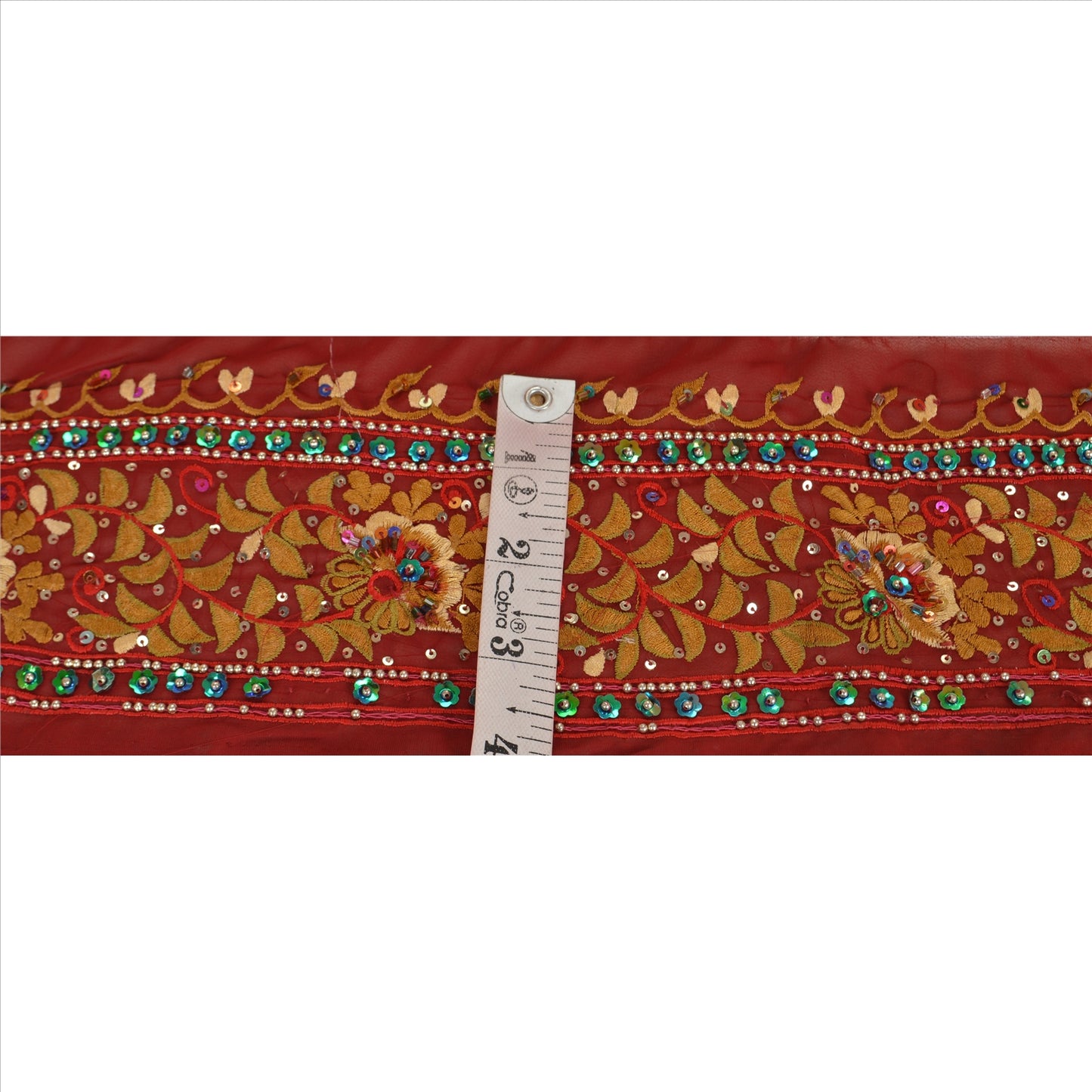 Sanskriti Vintage Sari Border Hand Beaded 1 Yd Indian Trim Sewing Maroon Lace