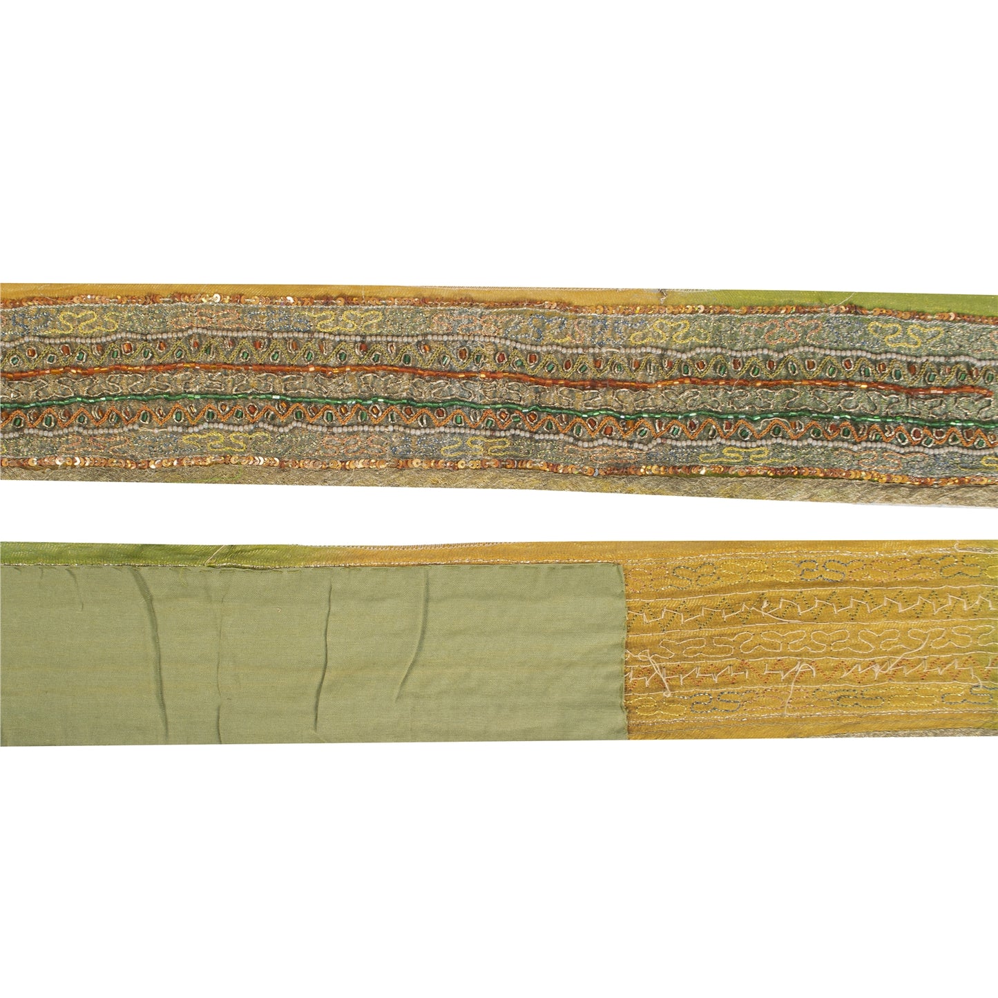 Sanskriti Vintage Border Antique Hand Beaded 1YD Indian Trim Sewing Saffron Lace