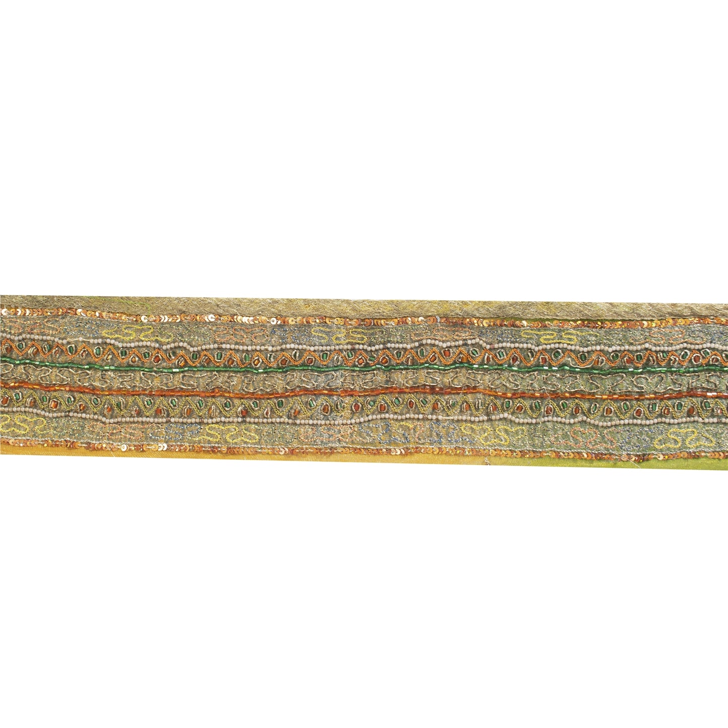 Sanskriti Vintage Border Antique Hand Beaded 1YD Indian Trim Sewing Saffron Lace