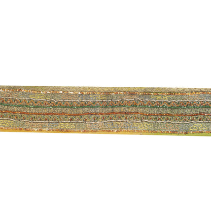 Sanskriti Vintage Border Antique Hand Beaded 1YD Indian Trim Sewing Saffron Lace