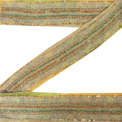 Sanskriti Vintage Border Antique Hand Beaded 1YD Indian Trim Sewing Saffron Lace
