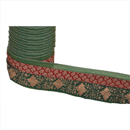 Sanskriti Vintage Sari Border Antique Hand Embroidered 1 Yd Indian Trim Sewing Green Lace