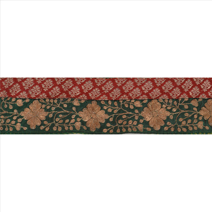Sanskriti Vintage Sari Border Antique Hand Embroidered 1 Yd Indian Trim Sewing Green Lace