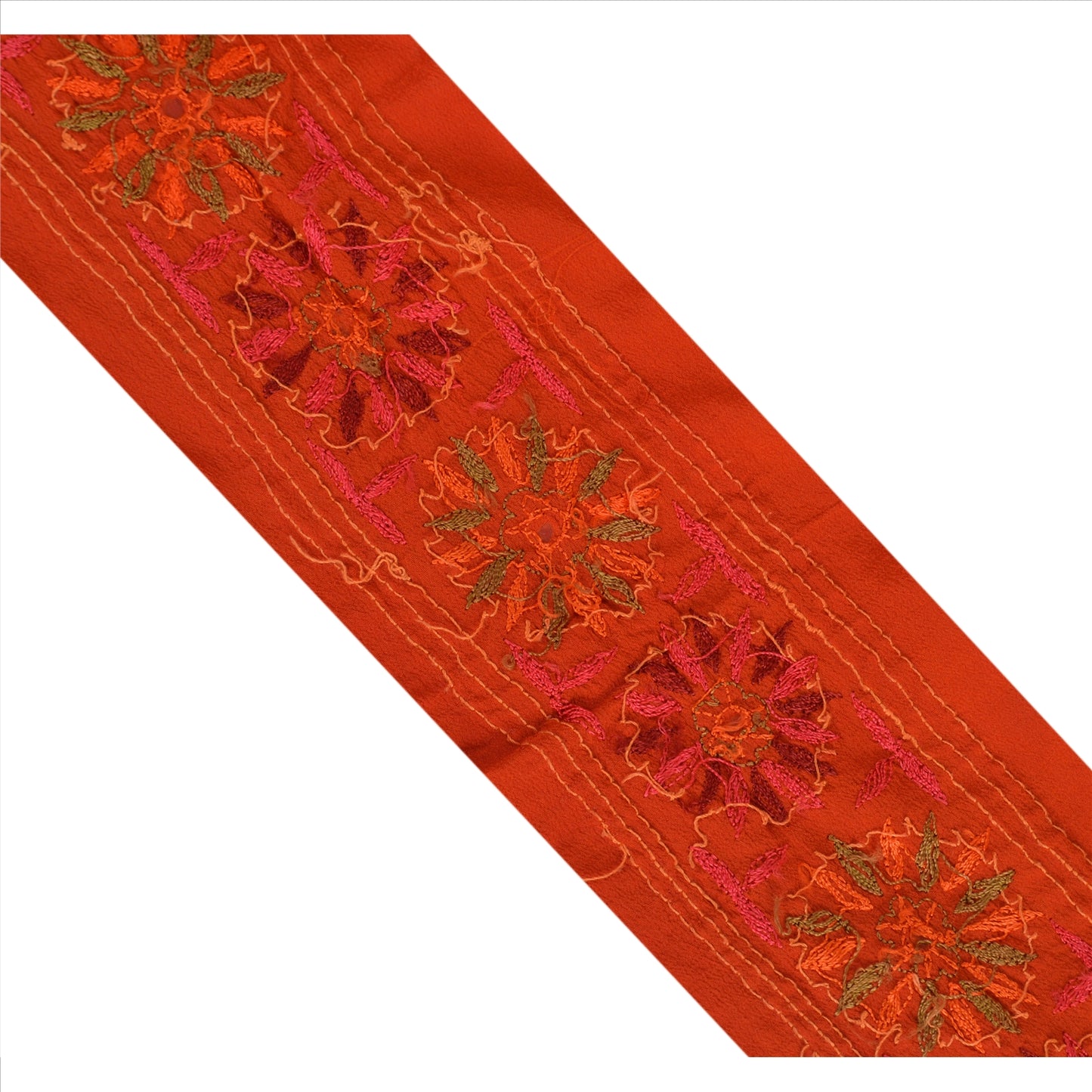 Sanskriti Vintage Border Antique Hand Beaded 1 Yd Indian Trim Sewing Orange Lace