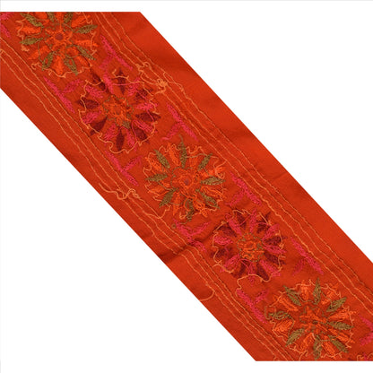 Sanskriti Vintage Border Antique Hand Beaded 1 Yd Indian Trim Sewing Orange Lace