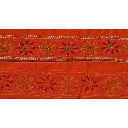 Sanskriti Vintage Border Antique Hand Beaded 1 Yd Indian Trim Sewing Orange Lace