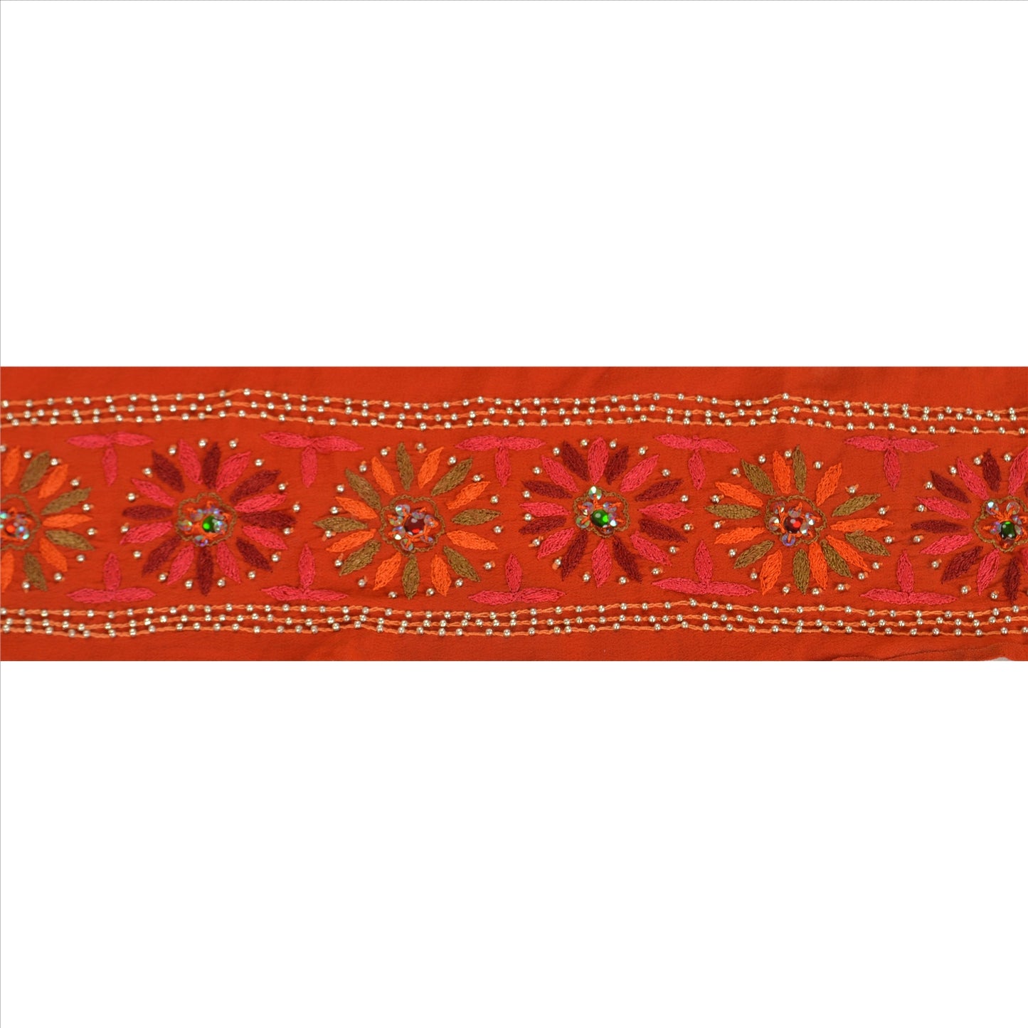 Sanskriti Vintage Border Antique Hand Beaded 1 Yd Indian Trim Sewing Orange Lace