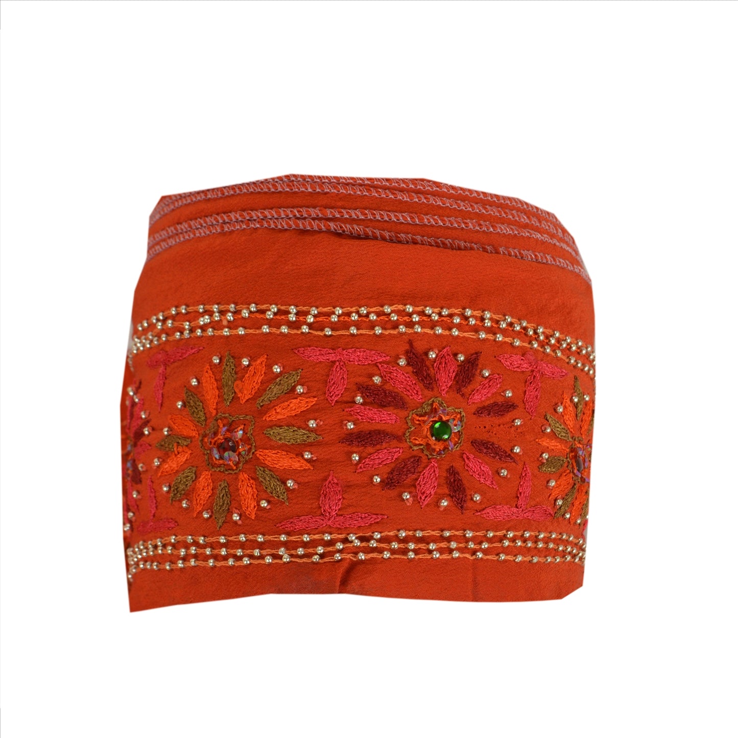 Sanskriti Vintage Border Antique Hand Beaded 1 Yd Indian Trim Sewing Orange Lace