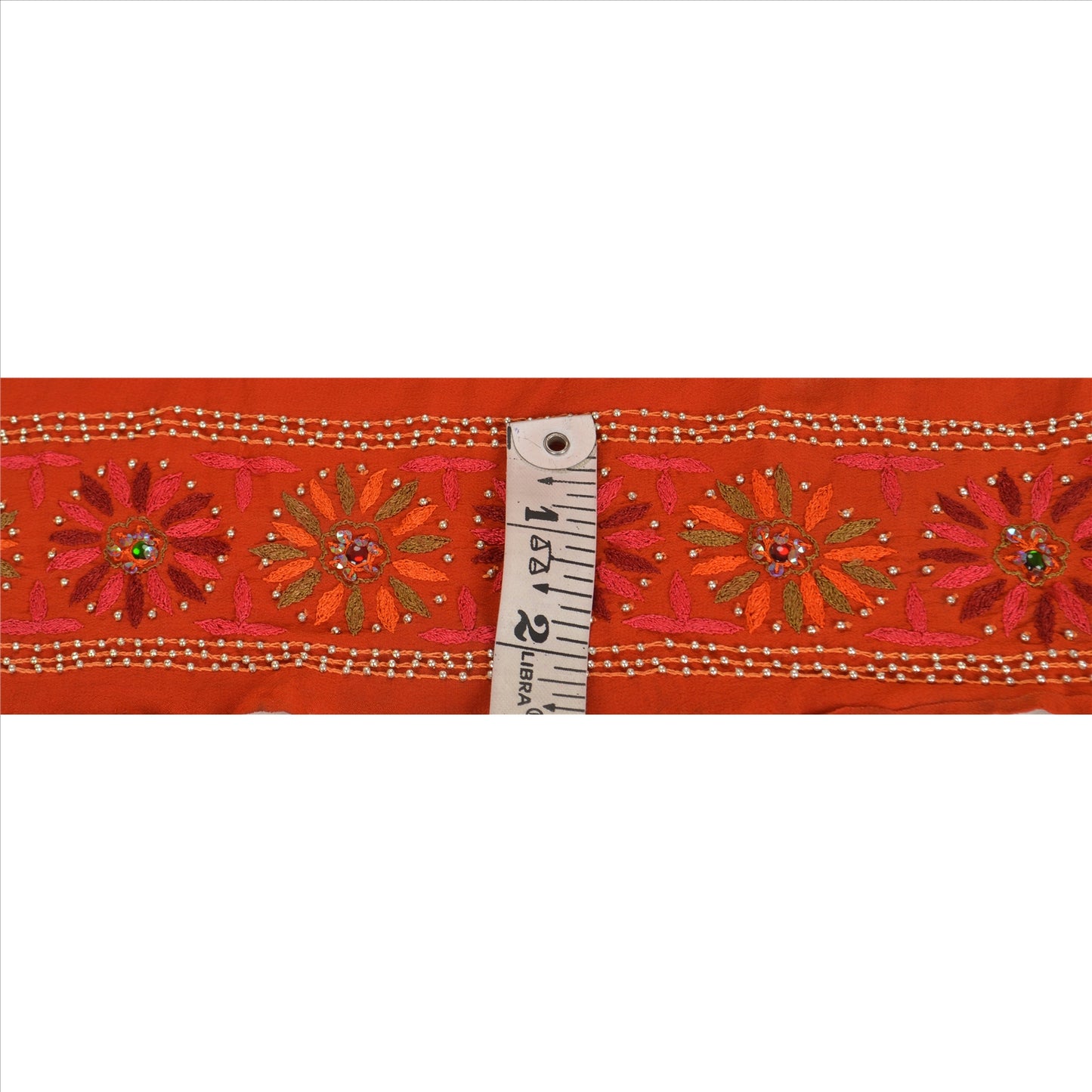 Sanskriti Vintage Border Antique Hand Beaded 1 Yd Indian Trim Sewing Orange Lace
