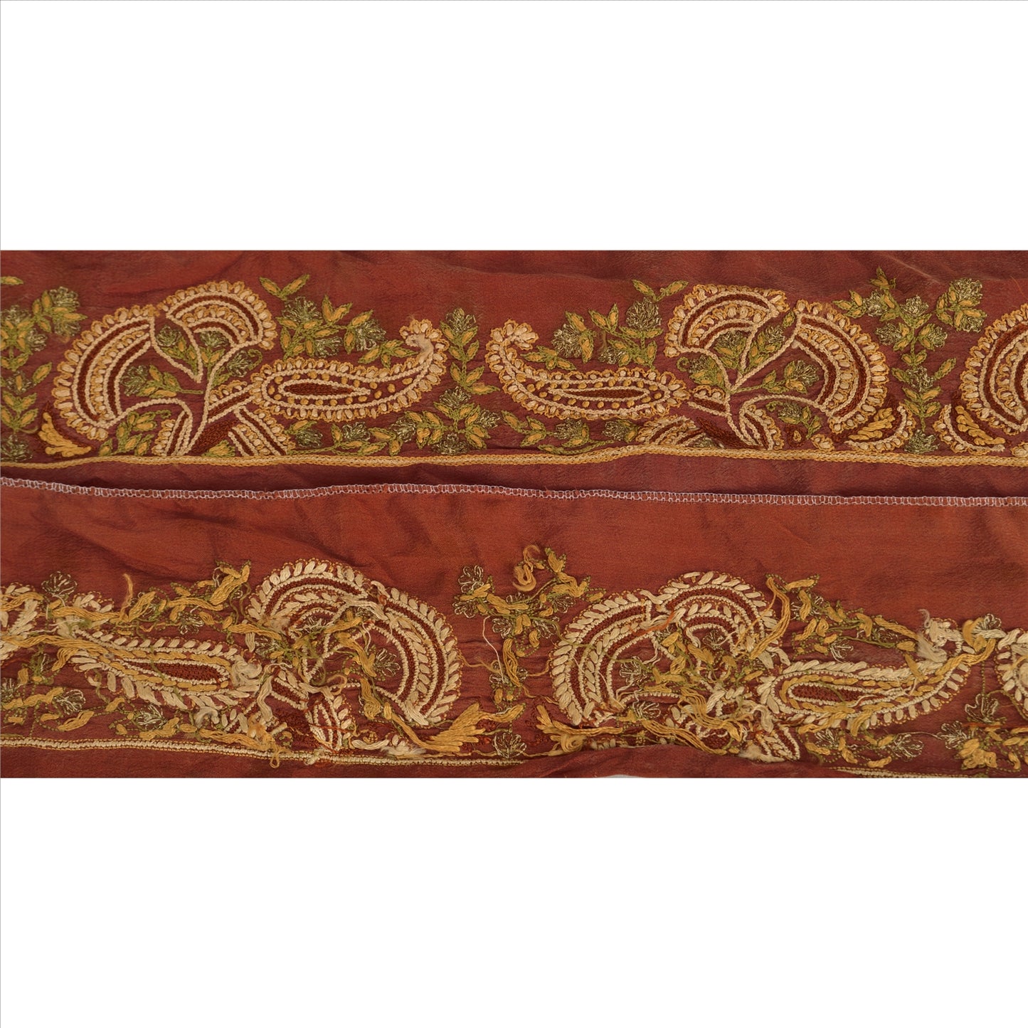 Sanskriti Vintage Sari Border Antique Hand Beaded 1 Yd Indian Trim Sewing Orange Lace