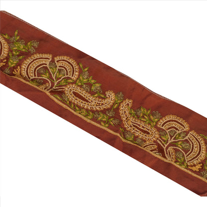 Sanskriti Vintage Sari Border Antique Hand Beaded 1 Yd Indian Trim Sewing Orange Lace