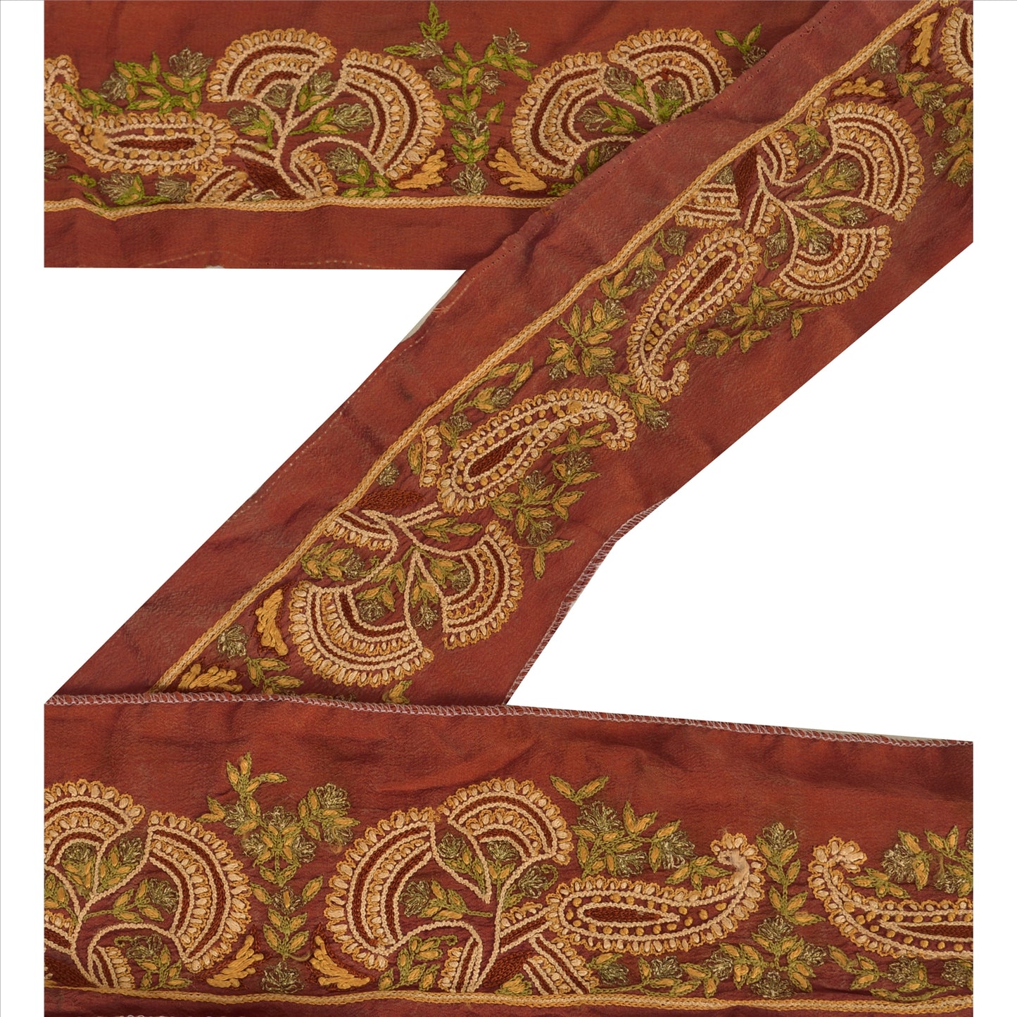 Sanskriti Vintage Sari Border Antique Hand Beaded 1 Yd Indian Trim Sewing Orange Lace