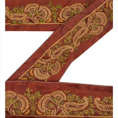 Sanskriti Vintage Sari Border Antique Hand Beaded 1 Yd Indian Trim Sewing Orange Lace