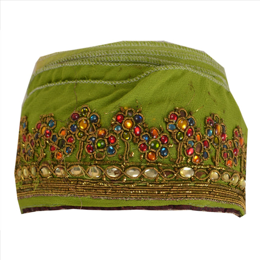 Sanskriti Vintage Sari Border Hand Beaded 1 Yard Indian Trim Sewing Green Lace