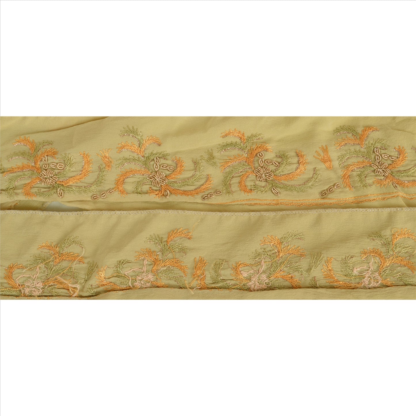 Sanskriti Vintage Border Hand Beaded Zari Zardozi 1 YD Indian Trim Cream Lace