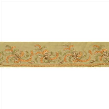 Sanskriti Vintage Border Hand Beaded Zari Zardozi 1 YD Indian Trim Cream Lace