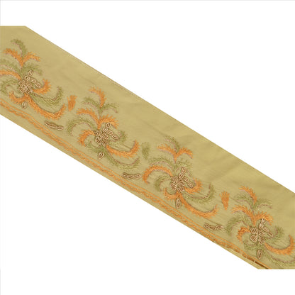 Sanskriti Vintage Border Hand Beaded Zari Zardozi 1 YD Indian Trim Cream Lace