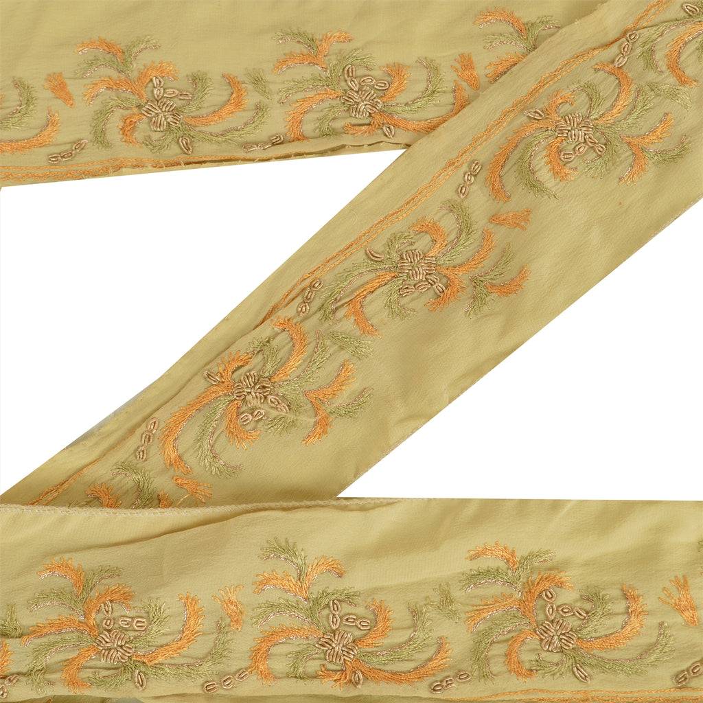 Sanskriti Vintage Border Hand Beaded Zari Zardozi 1 YD Indian Trim Cream Lace