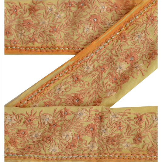 Sanskriti Vintage Sari Border Antique Embroidered 1 Yd Indian Trim Sewing Cream Lace