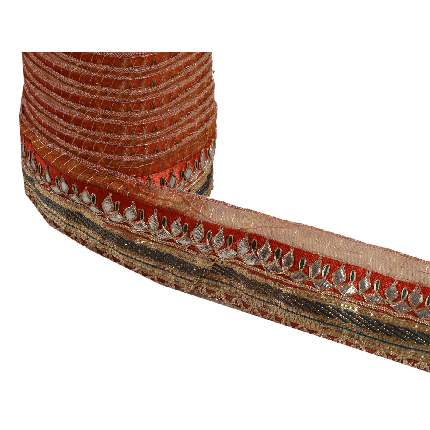 Sanskriti Vintage Sari Border Antique Hand Beaded 1 Yd Indian Trim Sewing Orange Lace