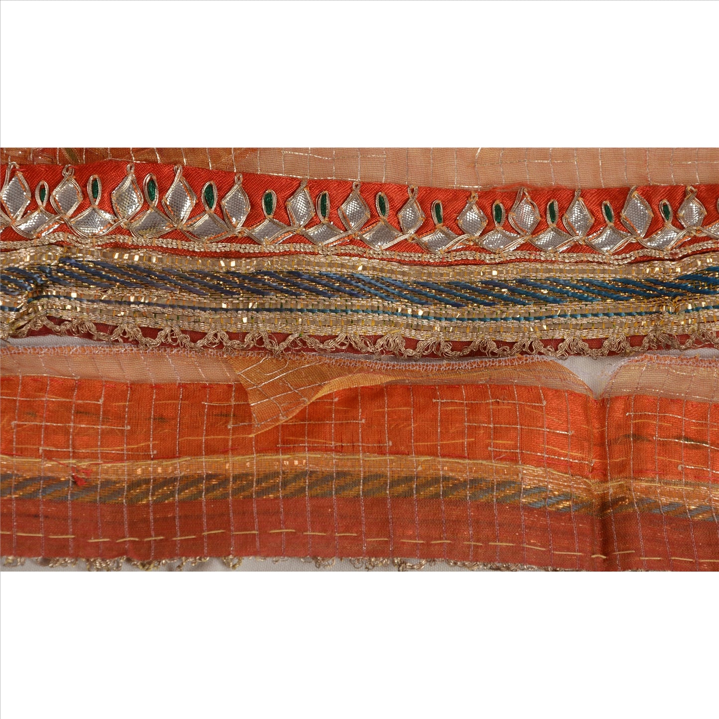 Sanskriti Vintage Sari Border Antique Hand Beaded 1 Yd Indian Trim Sewing Orange Lace
