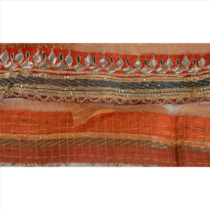 Sanskriti Vintage Sari Border Antique Hand Beaded 1 Yd Indian Trim Sewing Orange Lace
