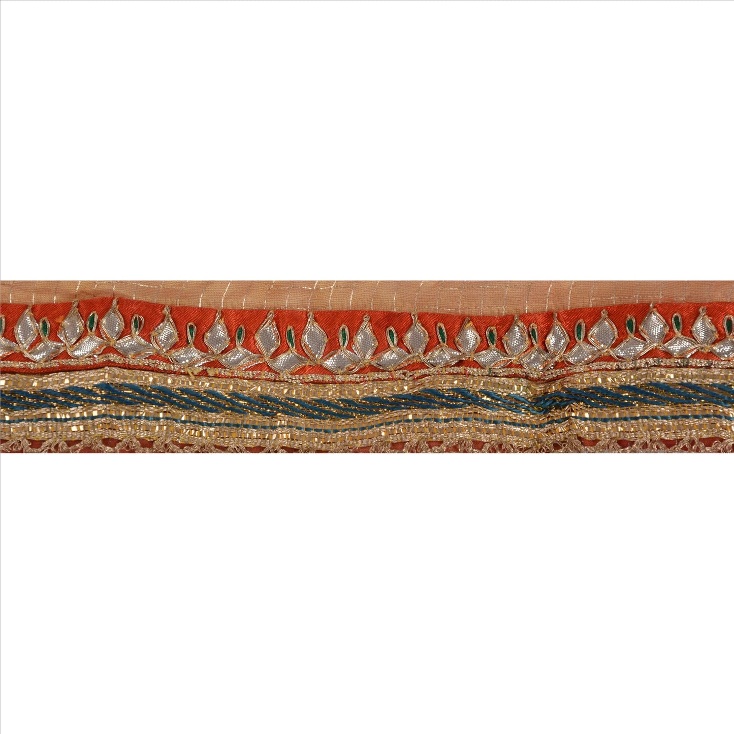 Sanskriti Vintage Sari Border Antique Hand Beaded 1 Yd Indian Trim Sewing Orange Lace