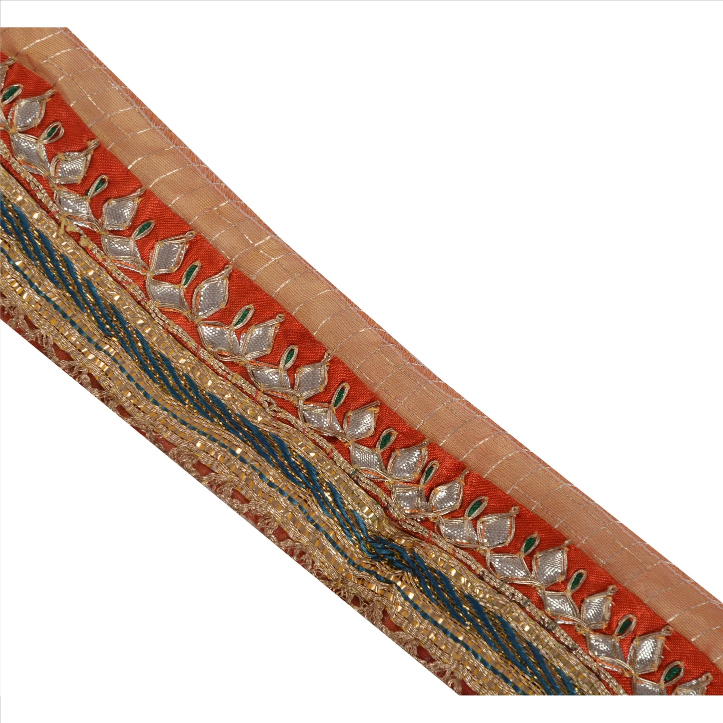 Sanskriti Vintage Sari Border Antique Hand Beaded 1 Yd Indian Trim Sewing Orange Lace