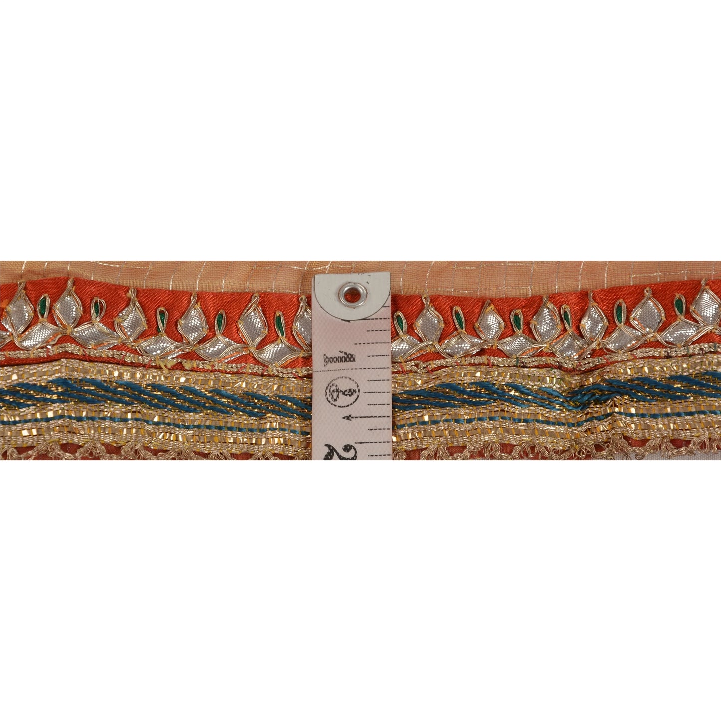 Sanskriti Vintage Sari Border Antique Hand Beaded 1 Yd Indian Trim Sewing Orange Lace