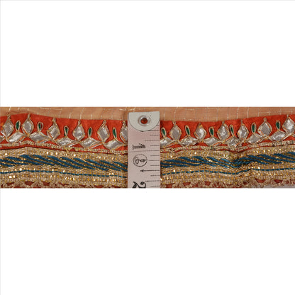Sanskriti Vintage Sari Border Antique Hand Beaded 1 Yd Indian Trim Sewing Orange Lace