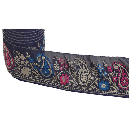 Sanskriti Vintage Border Hand Embroidered 1 Yd Indian Trim Sewing Blue Lace