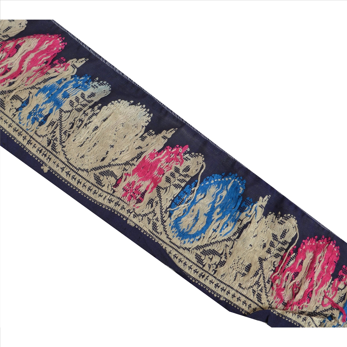 Sanskriti Vintage Border Hand Embroidered 1 Yd Indian Trim Sewing Blue Lace