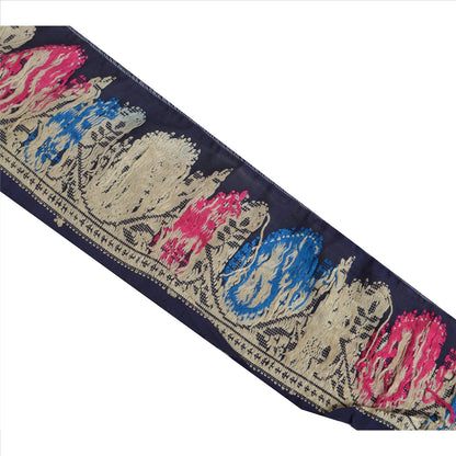 Sanskriti Vintage Border Hand Embroidered 1 Yd Indian Trim Sewing Blue Lace