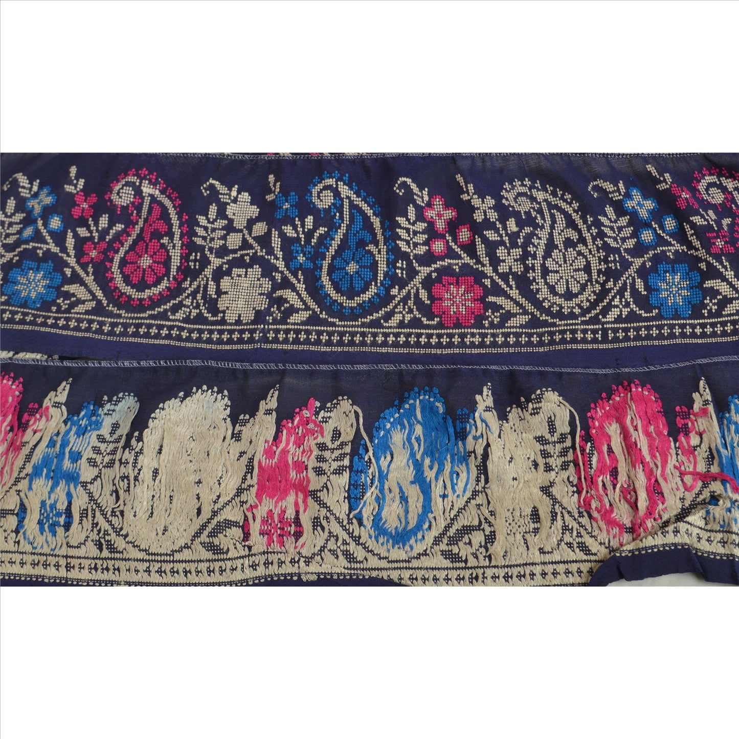 Sanskriti Vintage Border Hand Embroidered 1 Yd Indian Trim Sewing Blue Lace
