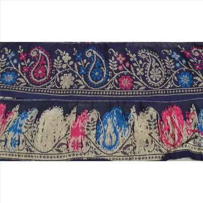 Sanskriti Vintage Border Hand Embroidered 1 Yd Indian Trim Sewing Blue Lace