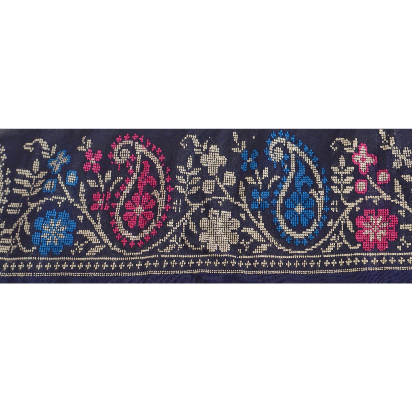 Sanskriti Vintage Border Hand Embroidered 1 Yd Indian Trim Sewing Blue Lace