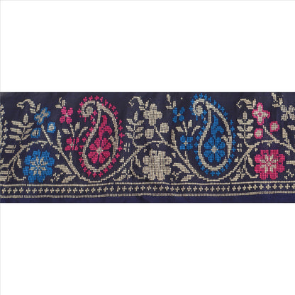 Sanskriti Vintage Border Hand Embroidered 1 Yd Indian Trim Sewing Blue Lace