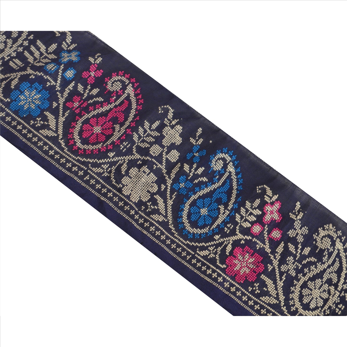 Sanskriti Vintage Border Hand Embroidered 1 Yd Indian Trim Sewing Blue Lace