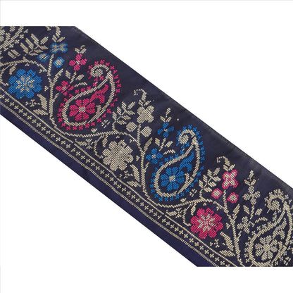 Sanskriti Vintage Border Hand Embroidered 1 Yd Indian Trim Sewing Blue Lace