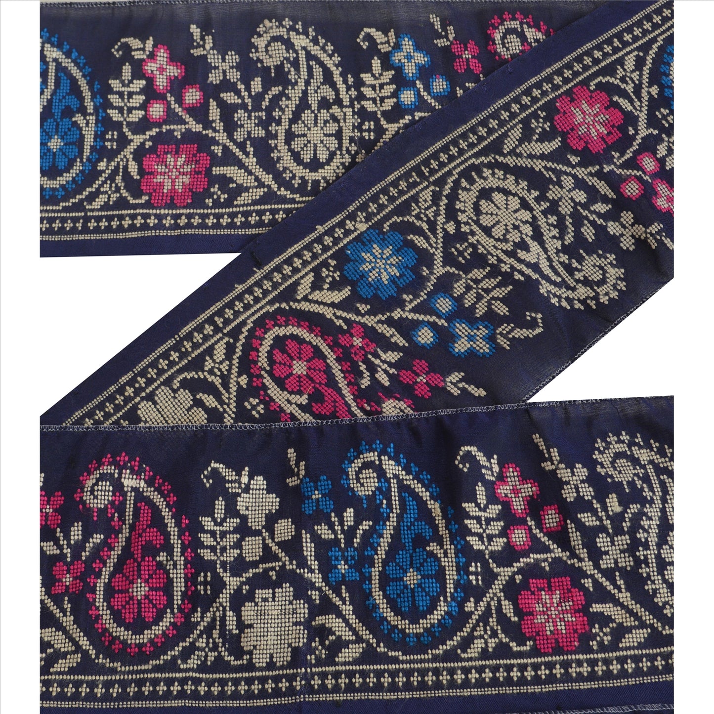 Sanskriti Vintage Border Hand Embroidered 1 Yd Indian Trim Sewing Blue Lace