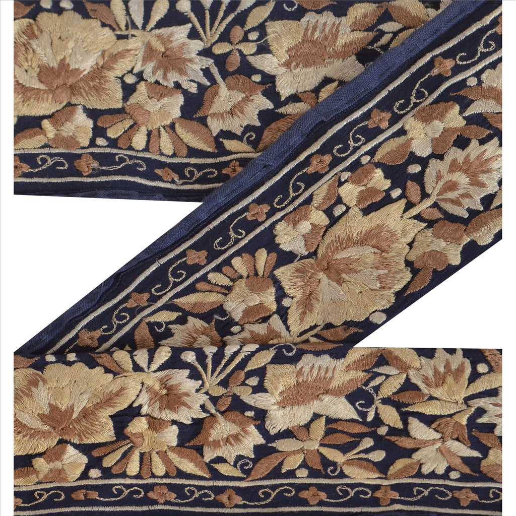 Sanskriti Vintage Sari Border Hand Beaded 1 Yd Indian Trim Sewing Maroon Lace