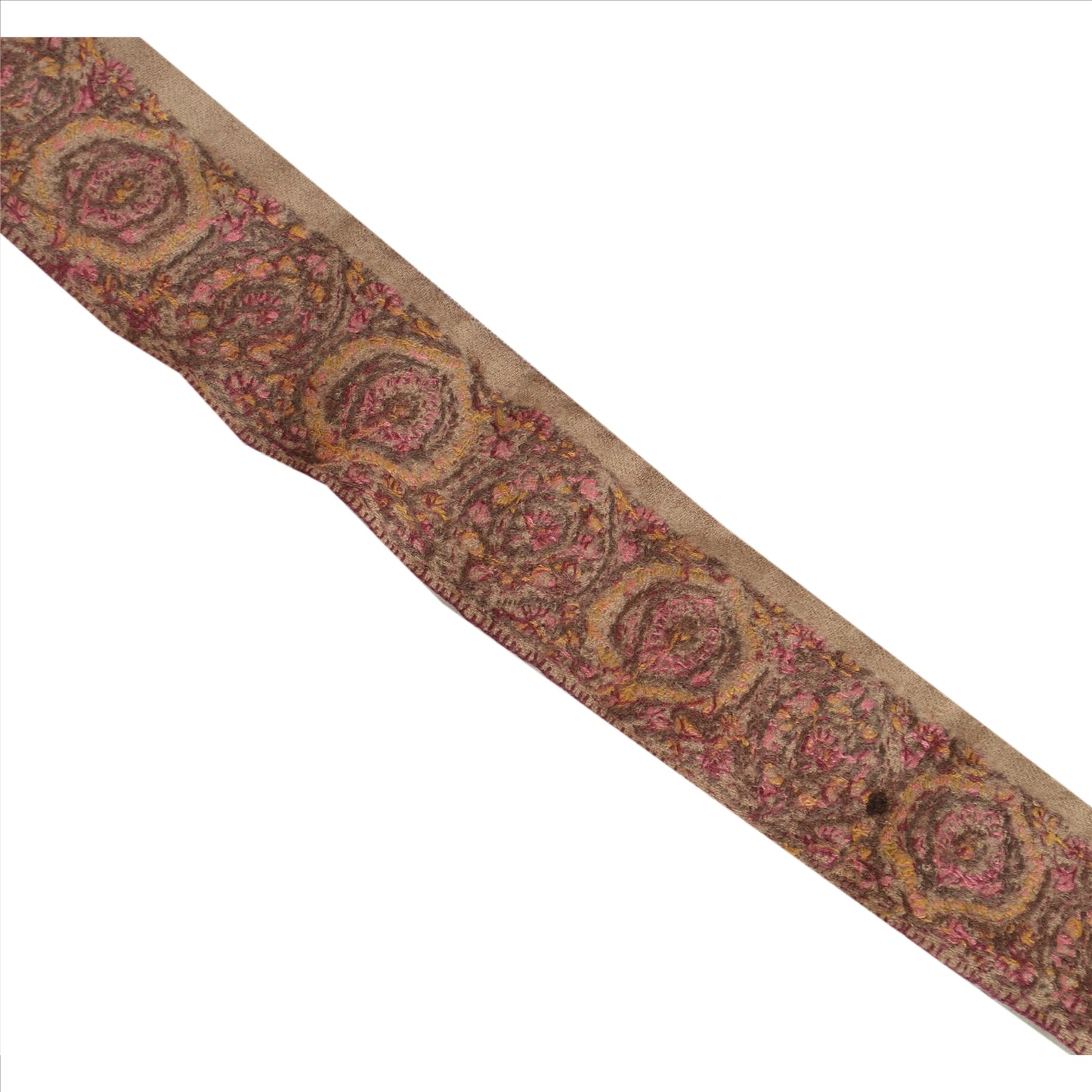 Sanskriti Vintage Sari Border Hand Embroidered Suzani 1Yd Trim Sewing Brown Lace