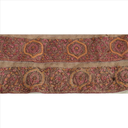 Sanskriti Vintage Sari Border Hand Embroidered Suzani 1Yd Trim Sewing Brown Lace