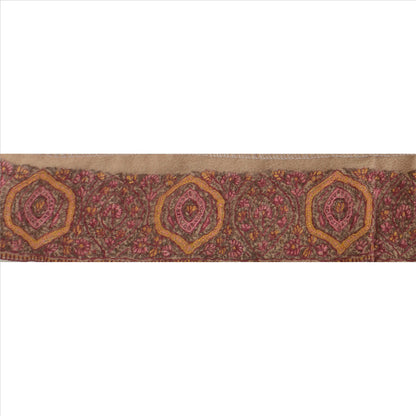 Sanskriti Vintage Sari Border Hand Embroidered Suzani 1Yd Trim Sewing Brown Lace