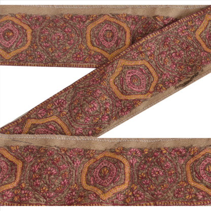 Sanskriti Vintage Sari Border Hand Embroidered Suzani 1Yd Trim Sewing Brown Lace